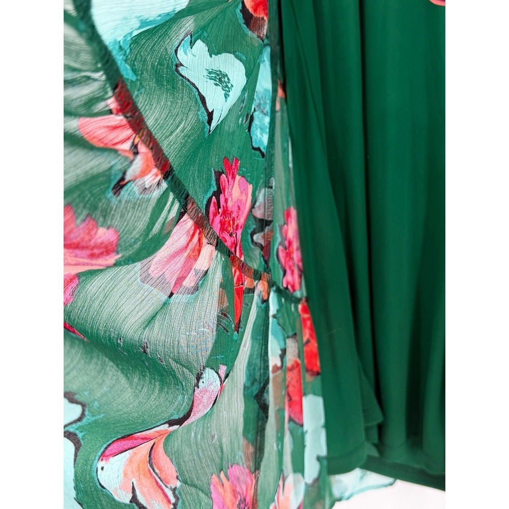 Green Floral 90s Y2k Tiered New Babydoll Dress Ruffles Tie Long Sleeve Small - Picture 5 of 9